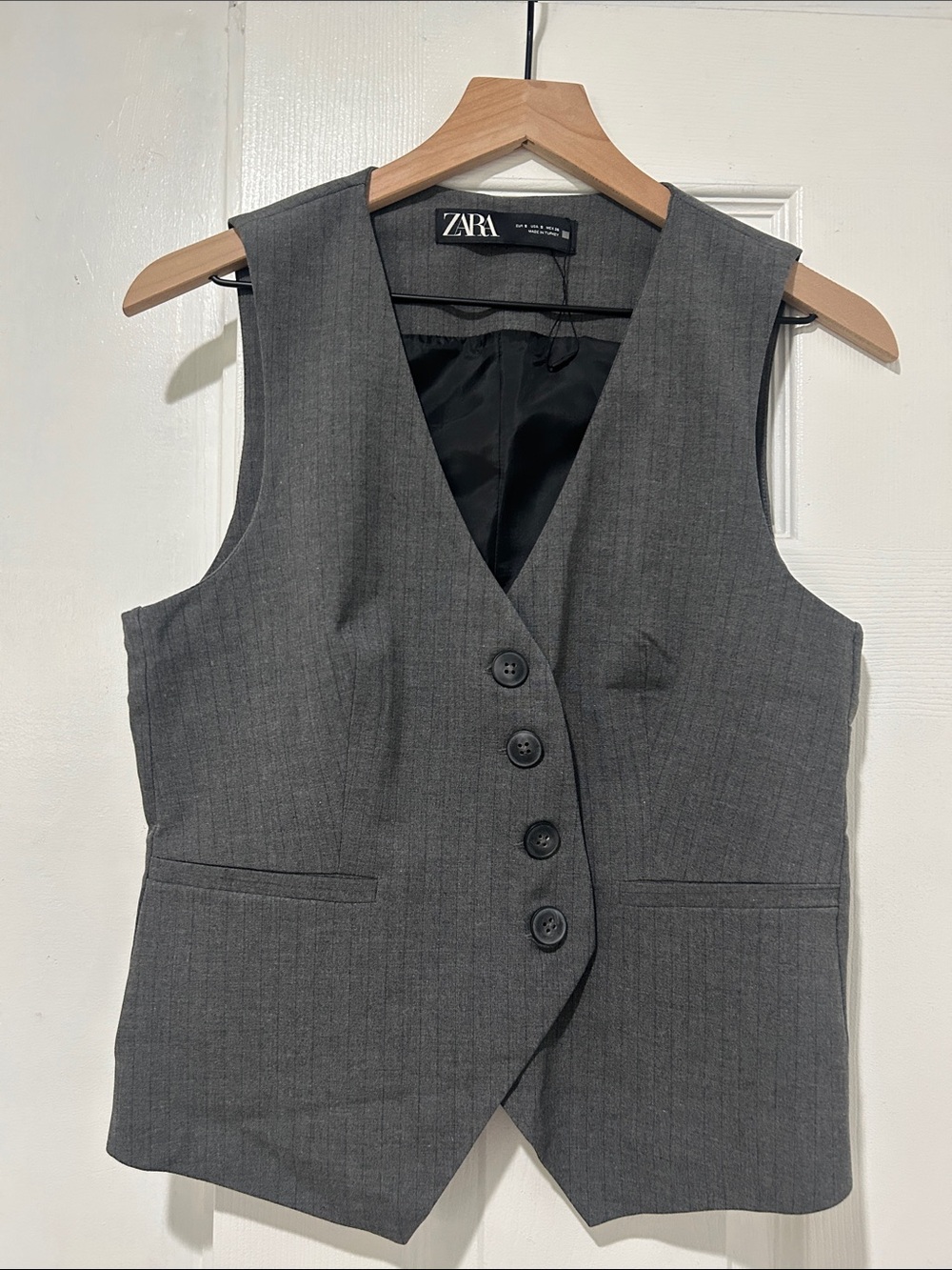 Zara Charcoal Pinstripe Tailored Vest